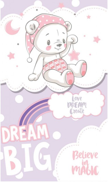 Trusou de botez personalizat si brodat cu norisori pufosi si ursuleti pentru fete, Dream big little girl 6